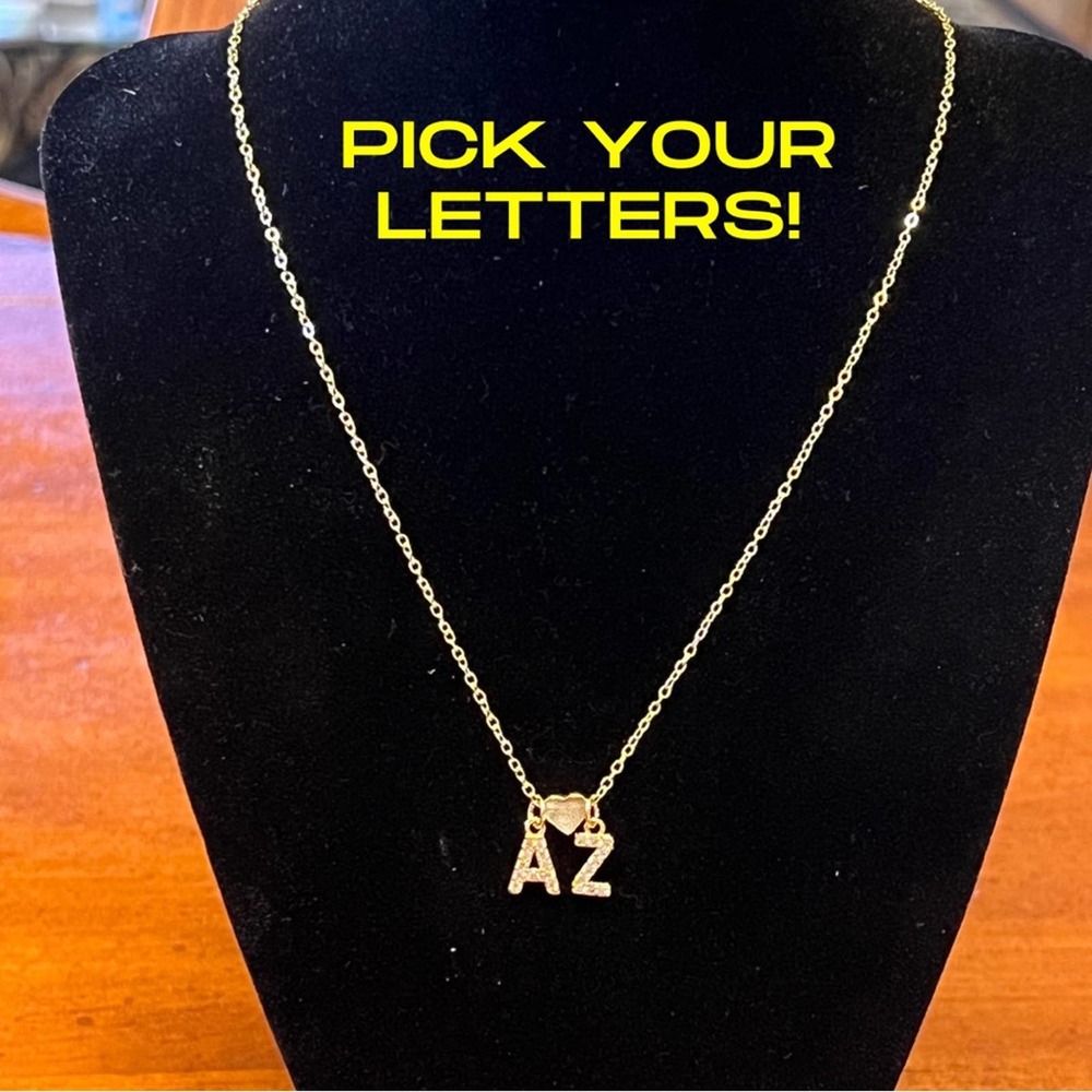 Custom Initial Rhinestone Necklace with Heart
